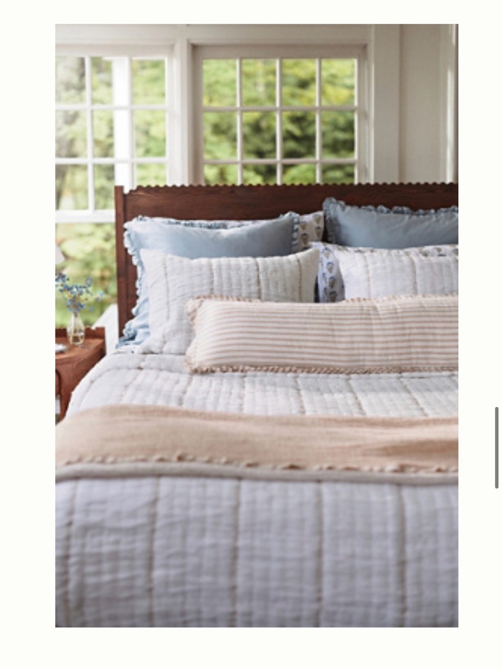 Anthropology White and Beige striped Cotton Gauze Quilted Bedding Set